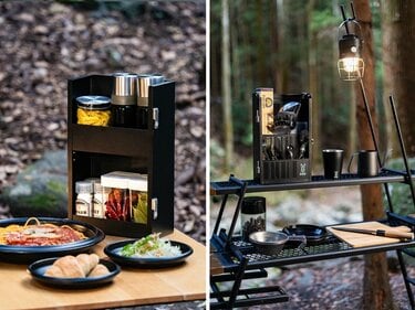 キッチンギア」キャンプへまとめて持ち運び！ 包丁スタンド＆調味料