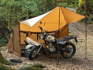 軽量コンパクト・充実の「居住＆ガレージ」空間！  キャンプンプツーリングに最適「ソロ2ルームテント」【DOD「バイクインパップ」】